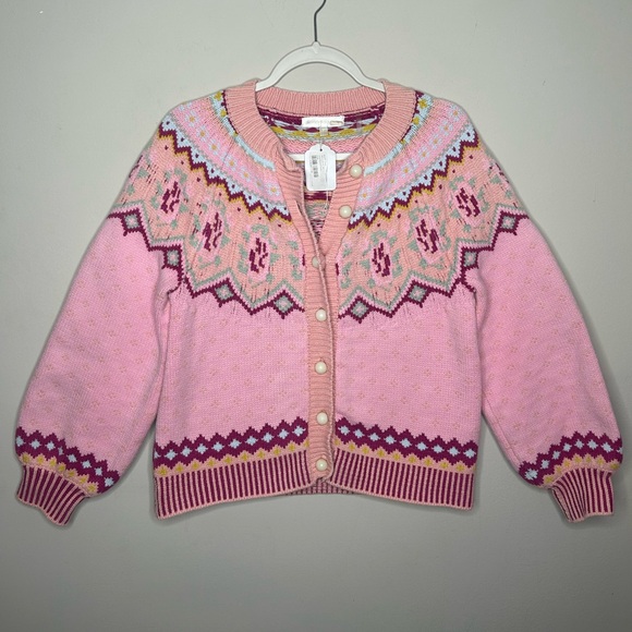 LoveShackFancy Honeypie Classic Boyfriend Cardigan Berry Smash Pearl Button Up - Picture 2 of 14